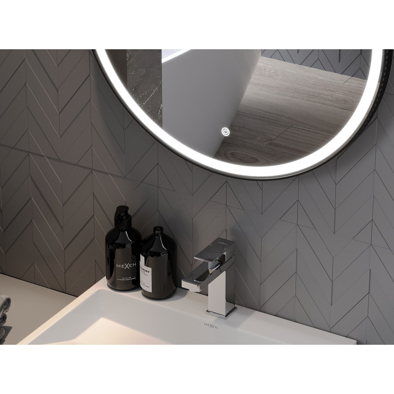 Mexen Reni osvetlené kúpeľňové zrkadlo, okrúhle 70 cm, LED 6000K, proti zaroseniu, čierny rám - 9812-070-070-611-70
