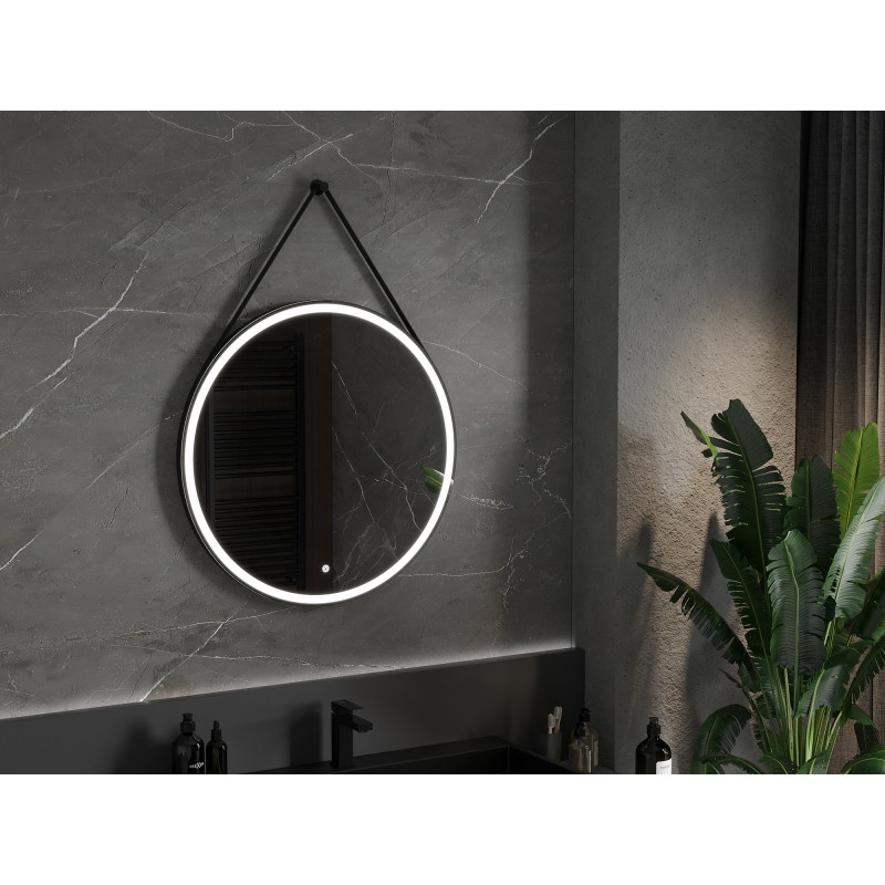 Mexen Reni osvetlené kúpeľňové zrkadlo, okrúhle 80 cm, LED 6000K, proti zahmlievaniu, čierny rám - 9812-080-080-611-70