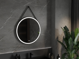 Mexen Reni podsvietené kúpeľňové zrkadlo, okrúhle 80 cm, LED 6000K, proti zahmlievaniu, čierny rám - 9812-080-080-611-70
