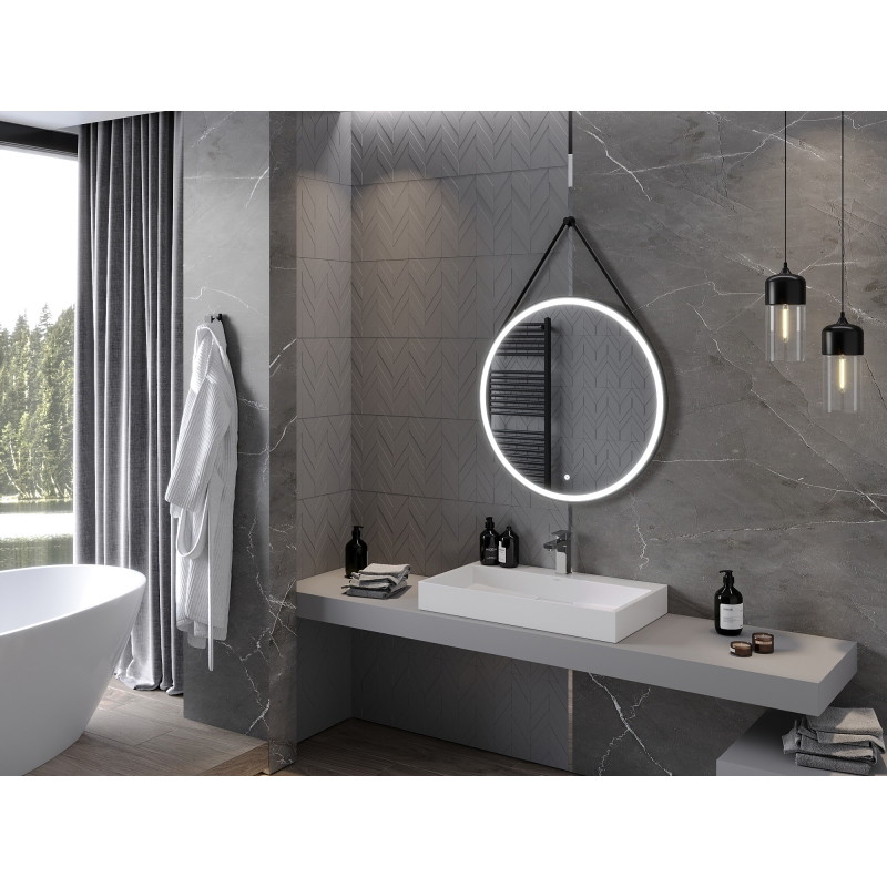 Mexen Reni osvetlené kúpeľňové zrkadlo, okrúhle 80 cm, LED 6000K, proti zahmlievaniu, čierny rám - 9812-080-080-611-70