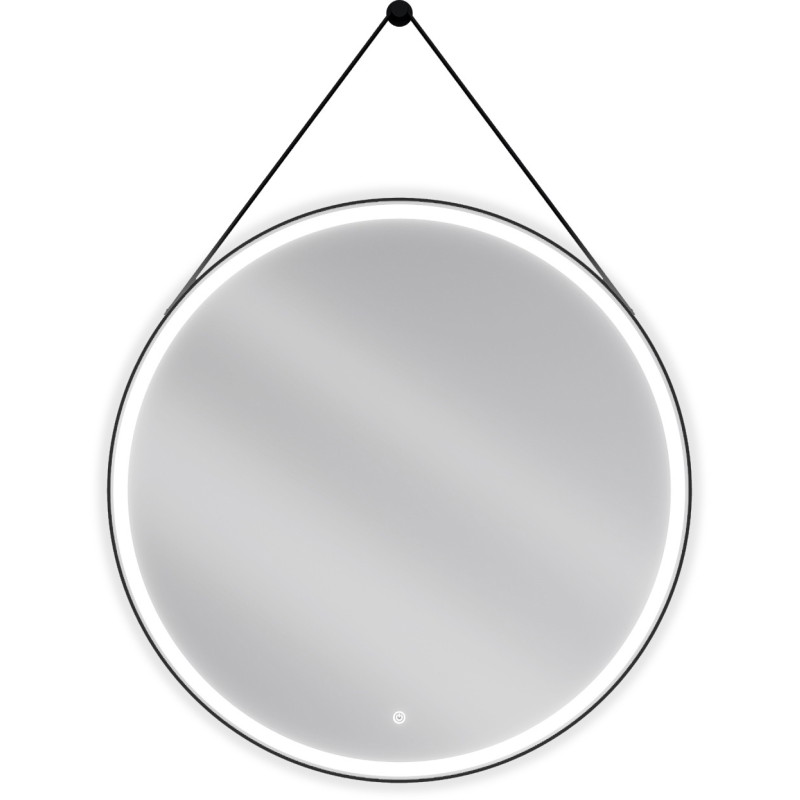 Mexen Reni podsvietené kúpeľňové zrkadlo, okrúhle 90 cm, LED 6000K, antivapor, čierny rám - 9812-090-090-611-70