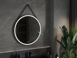 Mexen Reni zrkadlo do kúpeľne podsvietené, okrúhle 90 cm, LED 6000K, proti zahmlievaniu, čierny rám - 9812-090-090-611-70