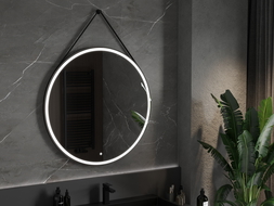 Mexen Reni podsvietené zrkadlo do kúpeľne, okrúhle 100 cm, LED 6000K, proti zahmlievaniu, čierny rám - 9812-100-100-611-70