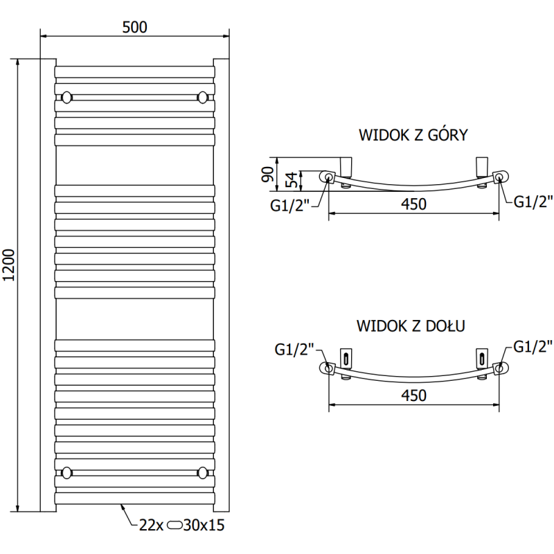 Mexen Helios kúpeľňový radiátor 1200 x 500 mm, 448 W, chróm - W103-1200-500-00-01