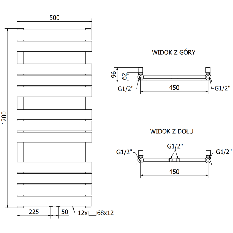 Mexen Ceres kúpeľňový radiátor 1200 x 500 mm, 610 W, čierny - W111-1200-500-00-70