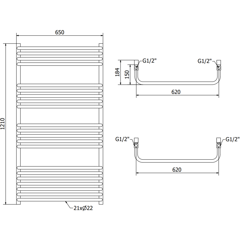 Mexen Apollo kúpeľňový radiátor 1210 x 650 mm, 716 W, biely - W117-1210-650-00-20