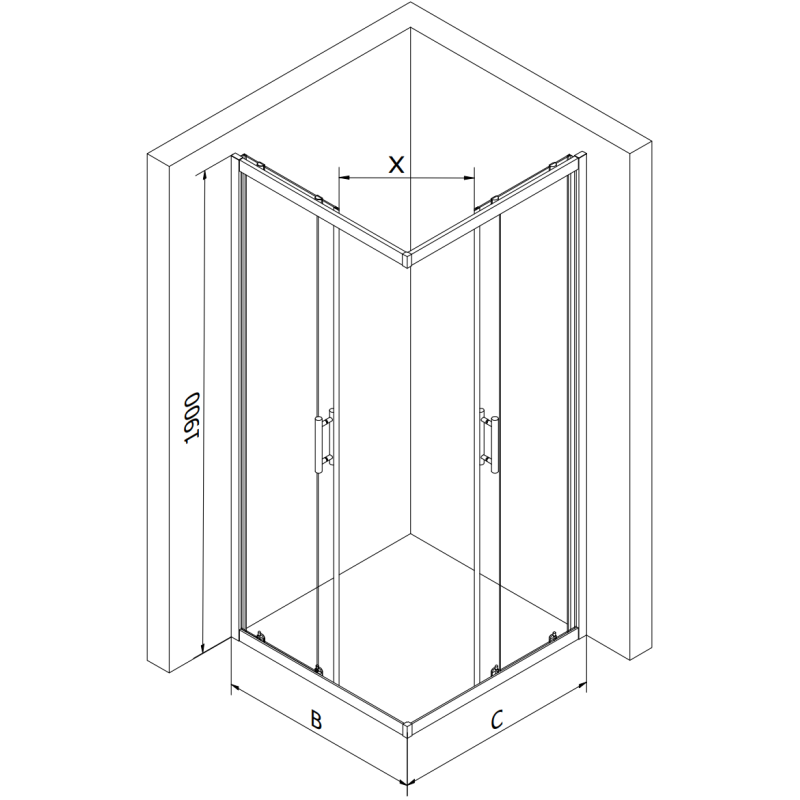Mexen Rio štvorcová sprchová kabína 90 x 90 cm, priehľadná, chróm + vanička Flat, čierna - 860-090-090-01-00-4070