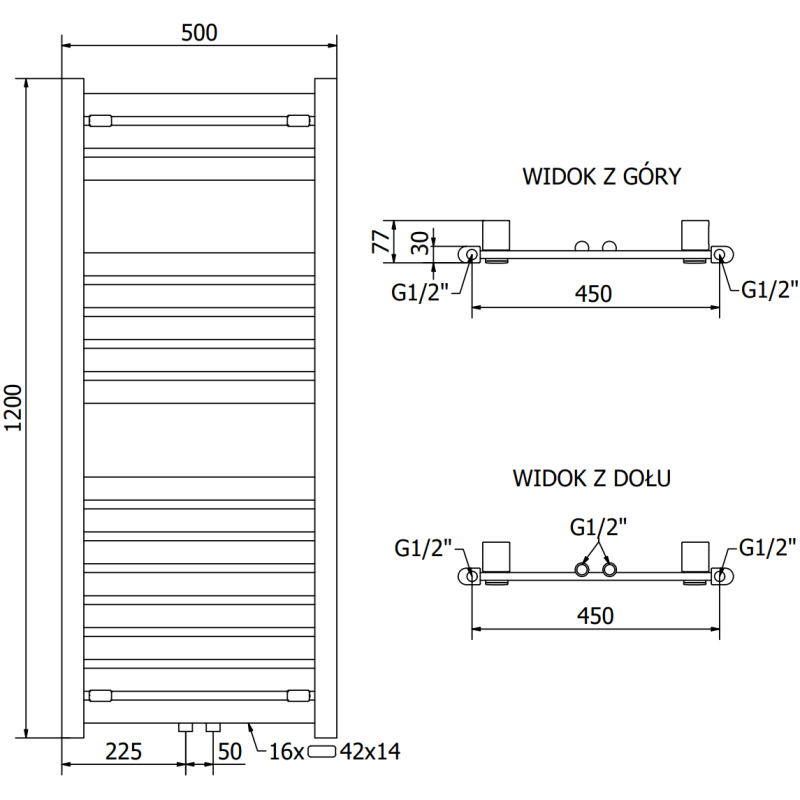 Mexen Uran kúpeľňový radiátor 1200 x 500 mm, 534 W, čierny - W105-1200-500-00-70