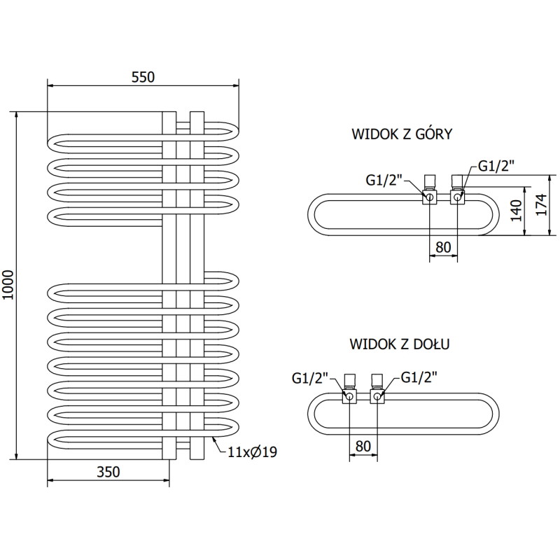Mexen Ops kúpeľňový radiátor 1000 x 550 mm, 517 W, biely - W122-1000-550-00-20