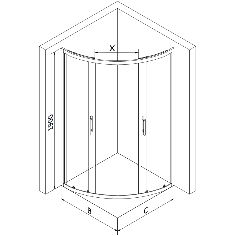 Mexen Rio polkruhová sprchová kabína 90 x 90 cm, šedá, chróm - 863-090-090-01-30