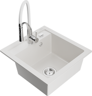 Mexen Vito granitový kuchynský drez s 1 komorou s kuchynskou batériou Aster, biela - 6503-20-73450-02