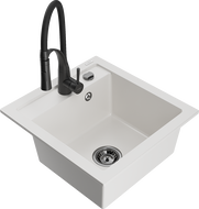 Mexen Vito granitový kuchynský drez 1-komorový s kuchynskou batériou Aster, biely - 6503-20-73450-70-B