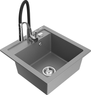 Mexen Vito granitový drez s 1 komorou a kuchynskou batériou Aster, sivý - 6503-71-73450-07