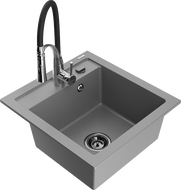 Mexen Vito granitový kuchynský drez 1-komorový s kuchynskou batériou Aster, sivý - 6503-71-73450-07-B