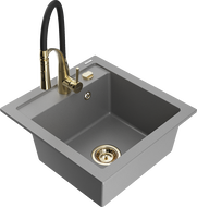 Mexen Vito jednokomorový granitový drez s kuchynskou batériou Aster, sivý - 6503-71-73450-57-G