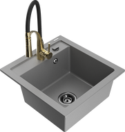 Mexen Vito žulový drez s 1 komorou a kuchynskou batériou Aster, sivý - 6503-71-73450-57-B