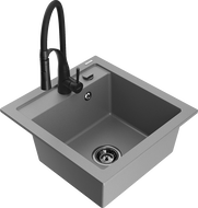Mexen Vito granitový drez 1-komorový s kuchynskou batériou Aster, sivý - 6503-71-73450-70-B