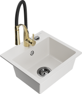 Mexen Milo žulový kuchynský drez 1-komorový so zmiešavačom Aster, biely - 6505-20-73450-57-B