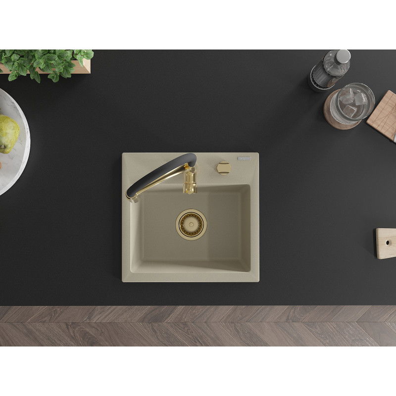 Mexen Milo žulový jednodrez s kuchynskou batériou Aster, béžový - 6505-69-73450-57-G