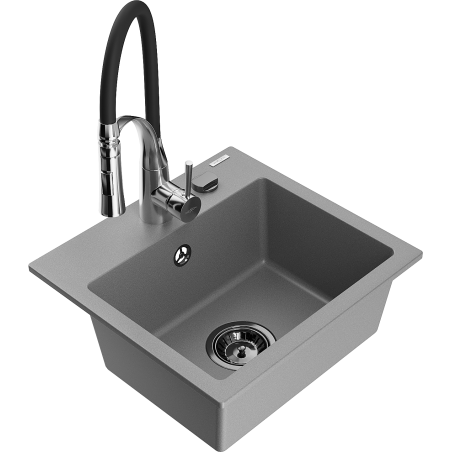 Mexen Milo žulový drez 1-komorový s kuchynskou batériou Aster, šedá - 6505-71-73450-07-B
