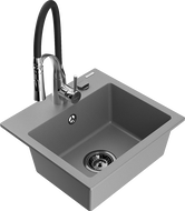 Mexen Milo žulový drez 1-komorový s kuchynskou batériou Aster, šedá - 6505-71-73450-07-B