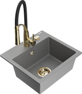 Mexen Milo granitový drez 1-komorový s kuchynskou batériou Aster, sivý - 6505-71-73450-57-G