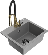 Mexen Milo granitový drez 1-komorový s kuchynskou batériou Aster, sivý - 6505-71-73450-57-B