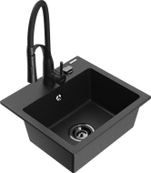 Mexen Milo žulový drez s 1 komorou a kuchynskou batériou Aster, čierny/strieborný metalik - 6505-73-73450-70-B