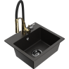 Mexen Milo kuchynský drez z granitu 1-komorový s kuchynskou batériou Aster, čierny/zlatý metalík - 6505-75-73450-57-B