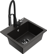 Mexen Milo 1-komorový granitový drez s kuchynskou batériou Aster, čierny/zlatý metalický - 6505-75-73450-70-B