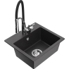 Mexen Milo granitový kuchynský drez 1-komorový s kuchynskou batériou Aster, čierny s bodkami - 6505-76-73450-07