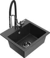 Mexen Milo granitový kuchynský drez 1-komorový s kuchynskou batériou Aster, čierny škvrnitý - 6505-76-73450-07-B