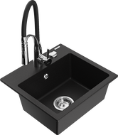 Mexen Milo granitový drez 1-komorový s kuchynskou batériou Aster, čierny - 6505-77-73450-07