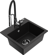 Mexen Milo jednokomorový žulový drez s kuchynskou batériou Aster, čierny - 6505-77-73450-07-B