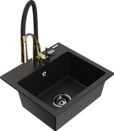 Mexen Milo žulový drez s 1-komorou a kuchynskou batériou Aster, čierny - 6505-77-73450-57-B