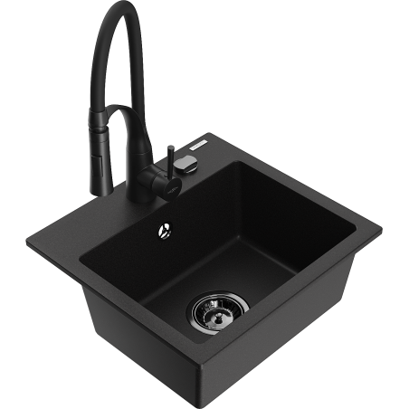 Mexen Milo granitový drez 1-komorový s kuchynskou batériou Aster, čierny - 6505-77-73450-70-B
