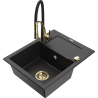 Mexen Enzo granitový kuchynský drez s 1-komorou, odkvapkávačom a kuchynskou batériou Aster, čierny/strieborný metalický