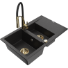 Mexen Gaspar granitový drez 1,5-komorový s odkvapkávacou plochou a kuchynskou batériou Aster, čierny/strieborný