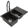 Mexen Gaspar granitový drez 1,5-komorový s odkvapkávačom a kuchynskou batériou Aster, čierny/zlatý metalik - 6507-75-73450-07