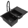 Mexen Gaspar granitový drez 1,5-komorový s odkvapkávačom a kuchynskou batériou Aster, čierny - 6507-77-73450-07-B
