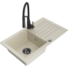 Mexen Pablo granitový drez s 1 komorou, odkvapkávačom a kuchynskou batériou Aster, béžový - 6510-69-73450-70-B