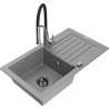 Mexen Pablo granitový kuchynský drez 1-komorový s odkvapkávačom a kuchynskou batériou Aster, šedý - 6510-71-73450-07-B