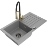 Mexen Pablo granitový drez 1-komorový s odkvapkávačom a kuchynskou batériou Aster, sivý - 6510-71-73450-57-B