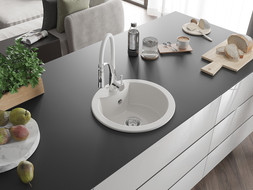 Mexen Diego granitový drez s 1-komorou s kuchynskou batériou Aster, biely - 6512-20-73450-02