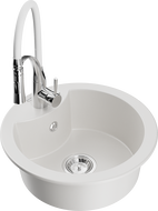 Mexen Diego granitový drez s 1-komorou s kuchynskou batériou Aster, biely - 6512-20-73450-02