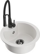 Mexen Diego žulový drez s 1 komorou s kuchynskou batériou Aster, biely - 6512-20-73450-70-B