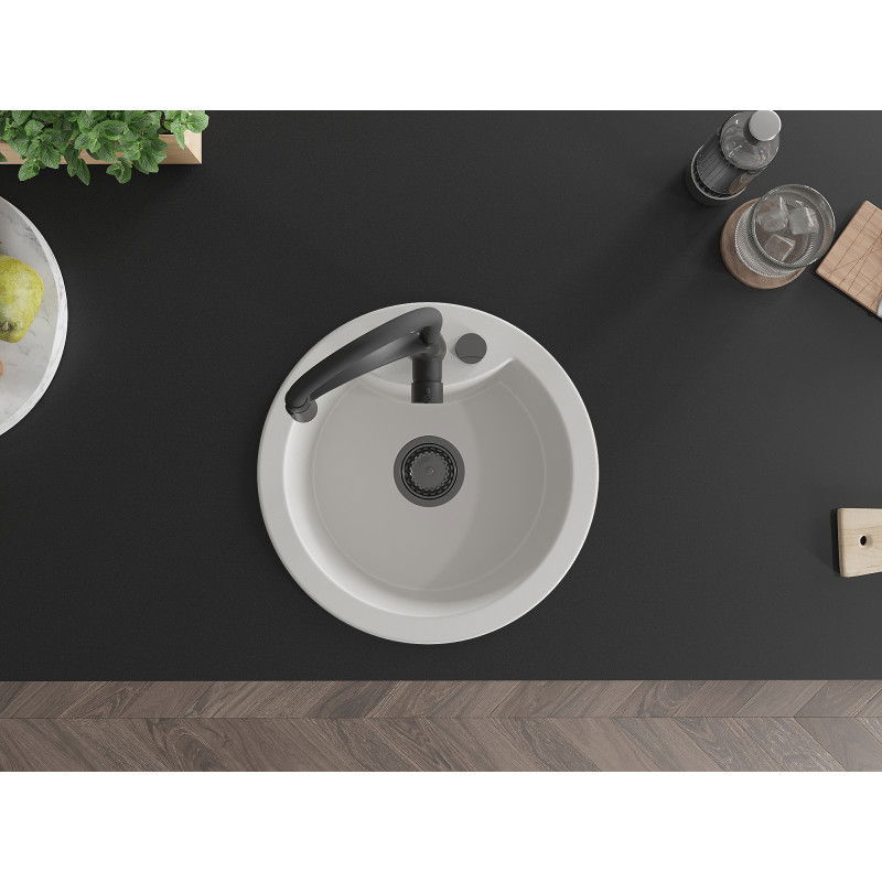 Mexen Diego žulový drez s 1 komorou s kuchynskou batériou Aster, biely - 6512-20-73450-70-B