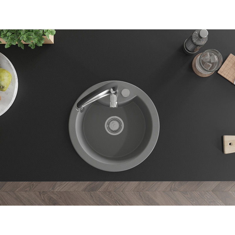 Mexen Diego žulový jednodrez s kuchynskou batériou Aster, sivý - 6512-71-73450-07