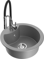 Mexen Diego žulový jednodrez s kuchynskou batériou Aster, sivý - 6512-71-73450-07