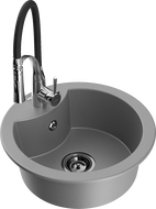Mexen Diego granitový drez s 1 komorou s kuchynskou batériou Aster, šedý - 6512-71-73450-07-B